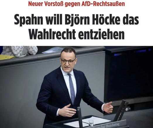Neuer VorstoB gegen AfD-RechtsauBen
Spahn will Bjorn Hocke das
Wahlrecht entziehen
LUE Ee
\
as @e .
—
