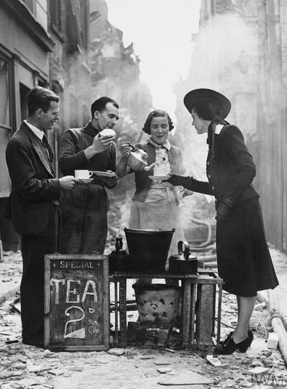 “Morning after a night raid a cafe proprietor in a side street carries on.”

credit IWM (HU 105014)

source https://www.nationalww2museum.org/war/articles/blitz-1940
              https://www.iwm.org.uk/collections/item/object/205227302