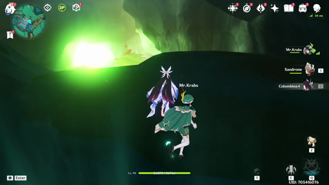 Genshin Impact out-of-bounds area with a seemingly underwater biome featuring seaweeds and fish, but there is no water so the fish are just swimming in the air