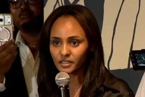 Milat Kiros speaks following her victory for the Democratic nomination to the US House on June 30