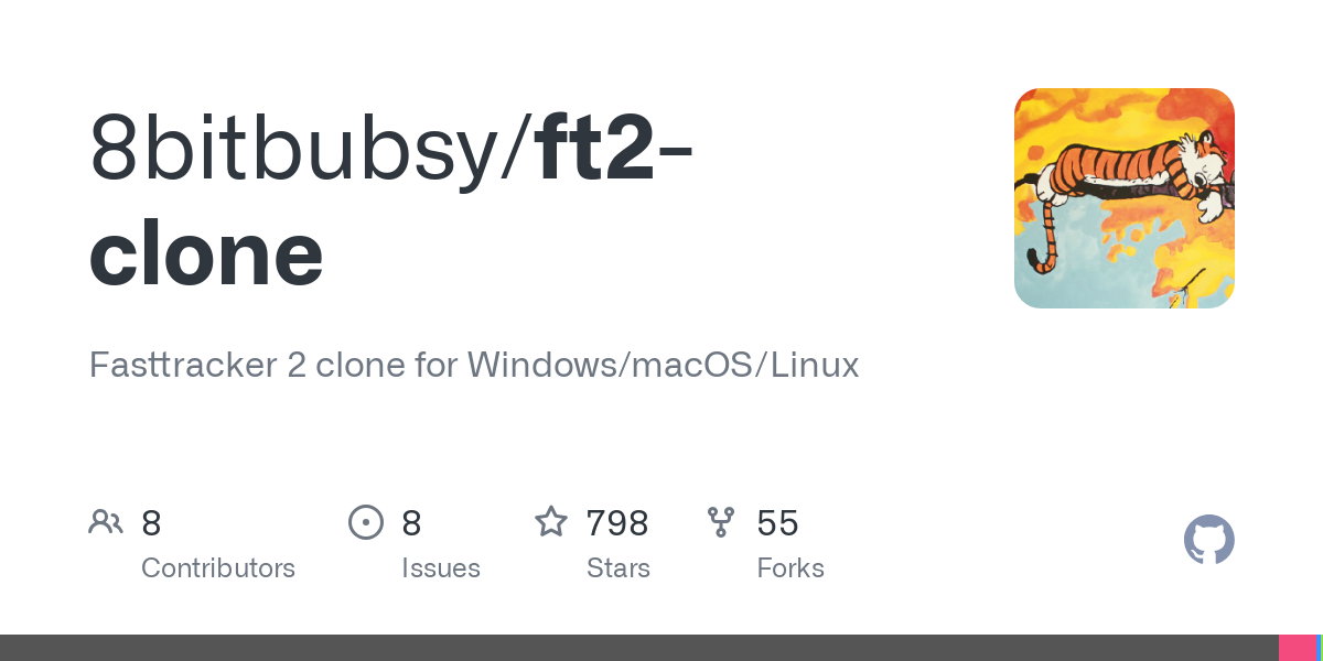 Fasttracker 2 clone for Windows/macOS/Linux. Contribute to 8bitbubsy/ft2-clone development by creating an account on GitHub.