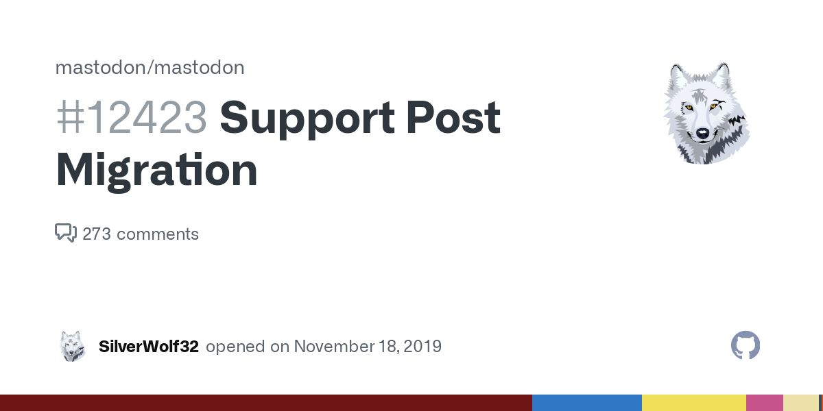 #177 – Support Account Migration – was closed after implementing follower migration, but this is only one small part of a true migration. To really be able to change instances, you need to be able ...