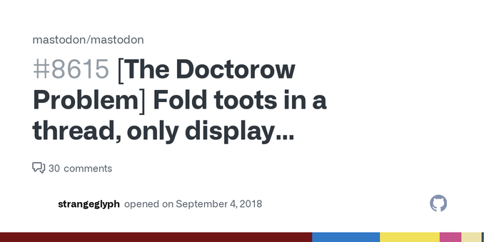 Currently, when someone composes several tweets in a thread, this quickly swamps the timeline: This is undesirable, especially when the topic is not interesting to me. Twitter has (in my opinion) i...