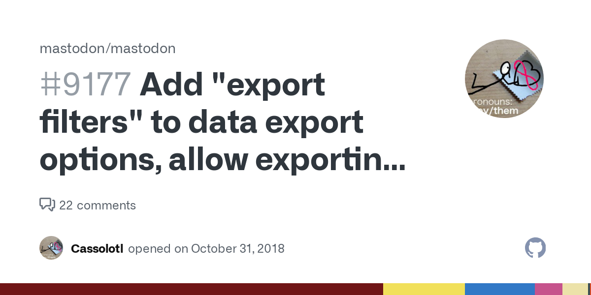 Pitch At the moment you can export and import your follows, blocks and mutes on the Data export tab in settings. I think it would be cool if you could export your filtered words too, for importing ...