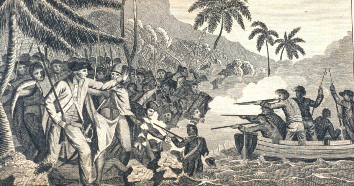 The death of Capt. James Cook at Kealakekua Bay, Hawaiʻi.