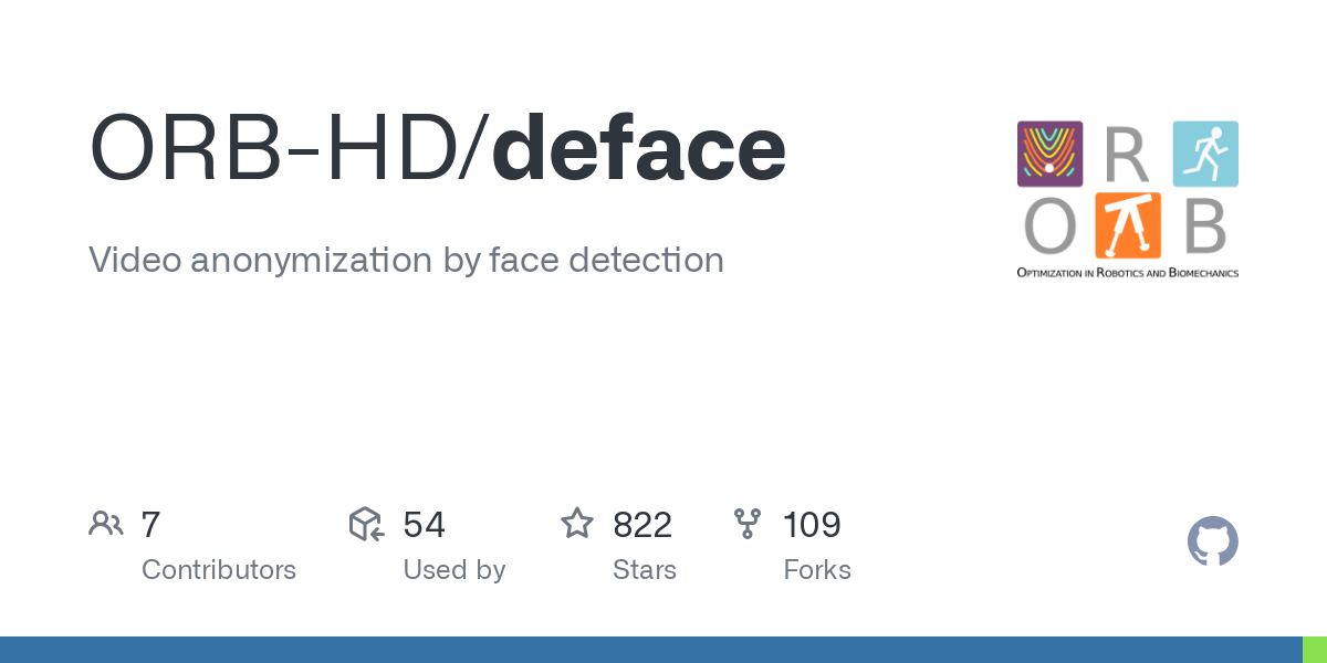 Video anonymization by face detection. Contribute to ORB-HD/deface development by creating an account on GitHub.