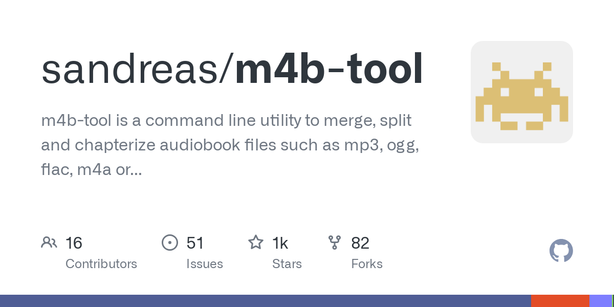m4b-tool is a command line utility to merge, split and chapterize audiobook files such as mp3, ogg, flac, m4a or m4b - sandreas/m4b-tool