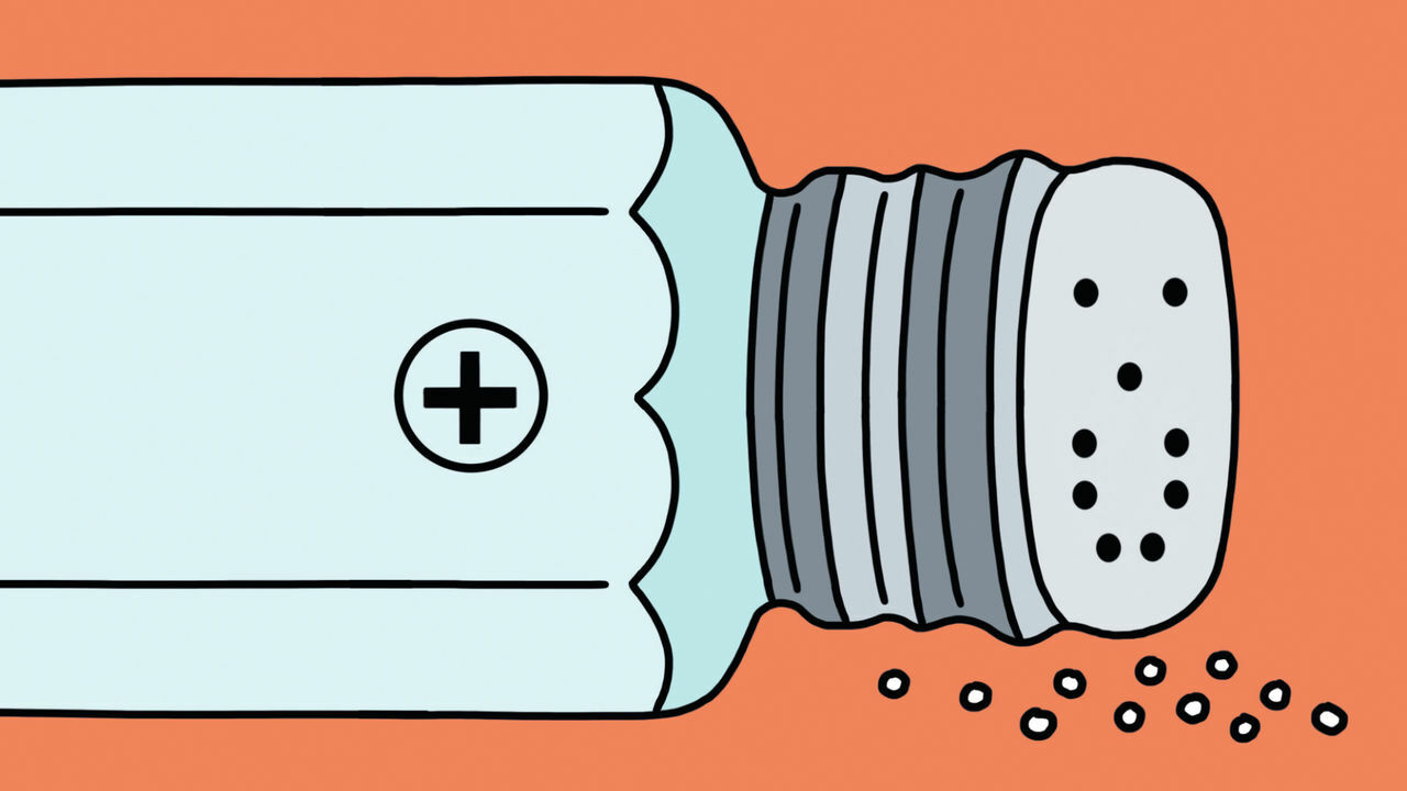 A bottle of salt in the shape of a battery A bottle of salt in the shape of a battery