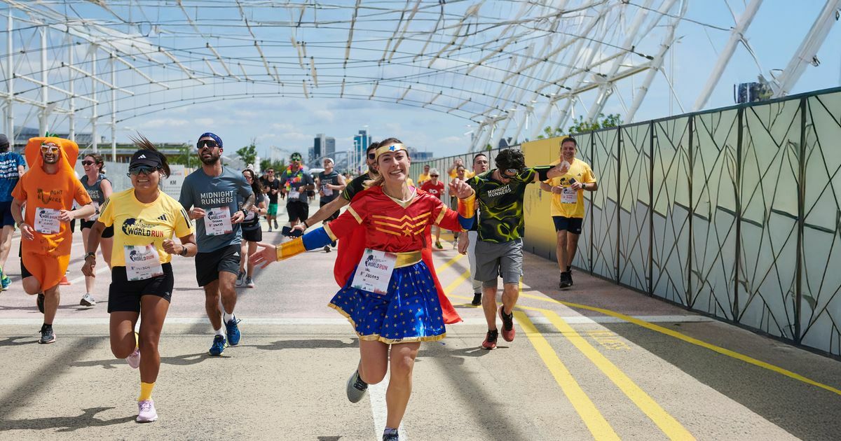 Participants perform during the Wings for Life World Run in Kakhety, Georgia on May 7, 2023