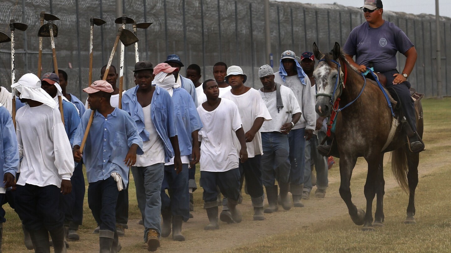 In this Aug. 18, 2011 photo, prison guards ride horses that were broken by inmates as they return from farm work detail at the Louisiana State Penitentiary in Angola, La. (AP Photo/Gerald Herbert)