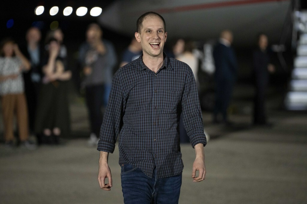 Evan Gershkovich is seen as he has returned to the U.S. after Turkiye's National Intelligence Organization led a successful prisoner exchange involving seven countries, at the airport in Prince George's County, MD, Aug. 1, 2024. Evan Gershkovich is seen as he has returned to the U.S. after Turkiye's National Intelligence Organization led a successful prisoner exchange involving seven countries, at the airport in Prince George's County, MD, Aug. 1, 2024.