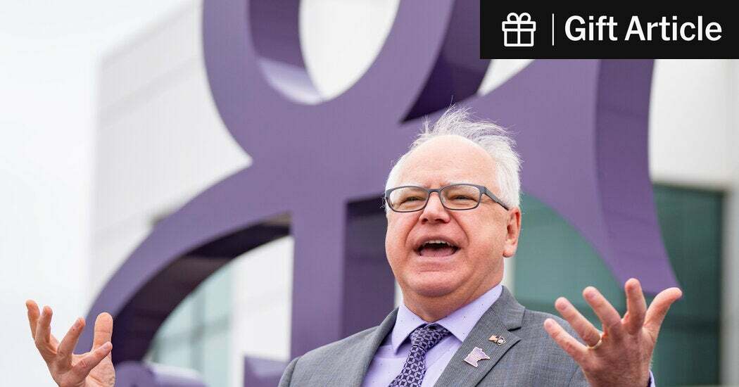 Gov. Tim Walz of Minnesota, a music fan, wore purple when he renamed a stretch of highway for Prince, a Minneapolis native. 