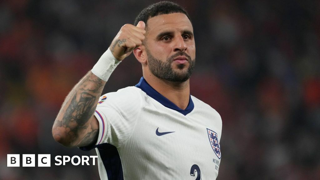Kyle Walker gives the thumbs up while in action for England during Euro 2024 