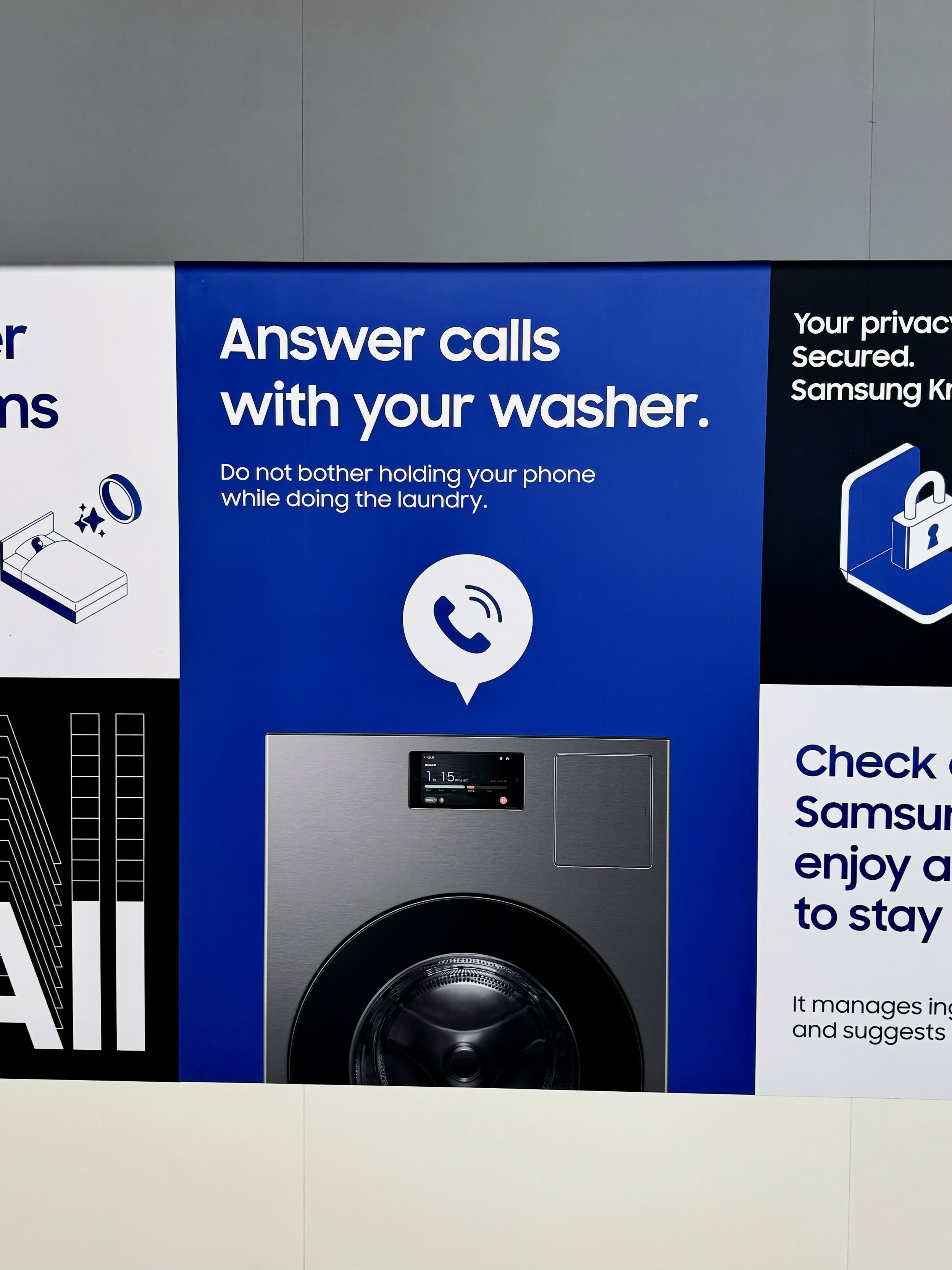 Ad with the headline: "Answer calls with your washer." And the text "Do not bother holding your phone while doing the laundry."