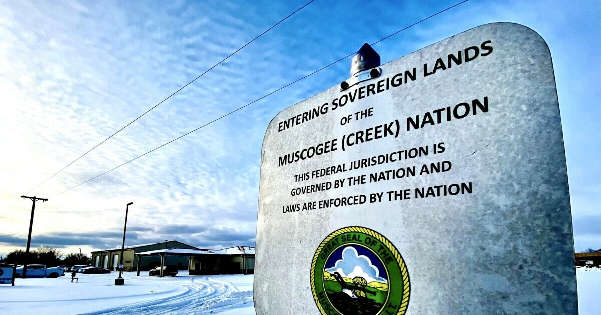 Muscogee Nation boundary sign in winter