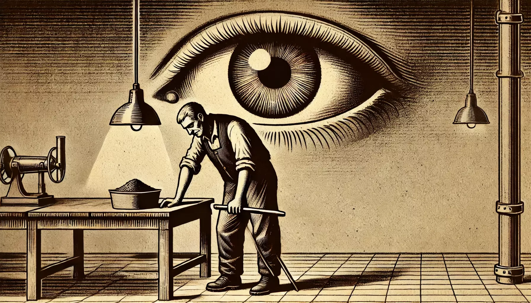 Illustration mettant en avant la surveillance des travailleurs avec une atmosphère simple et épurée