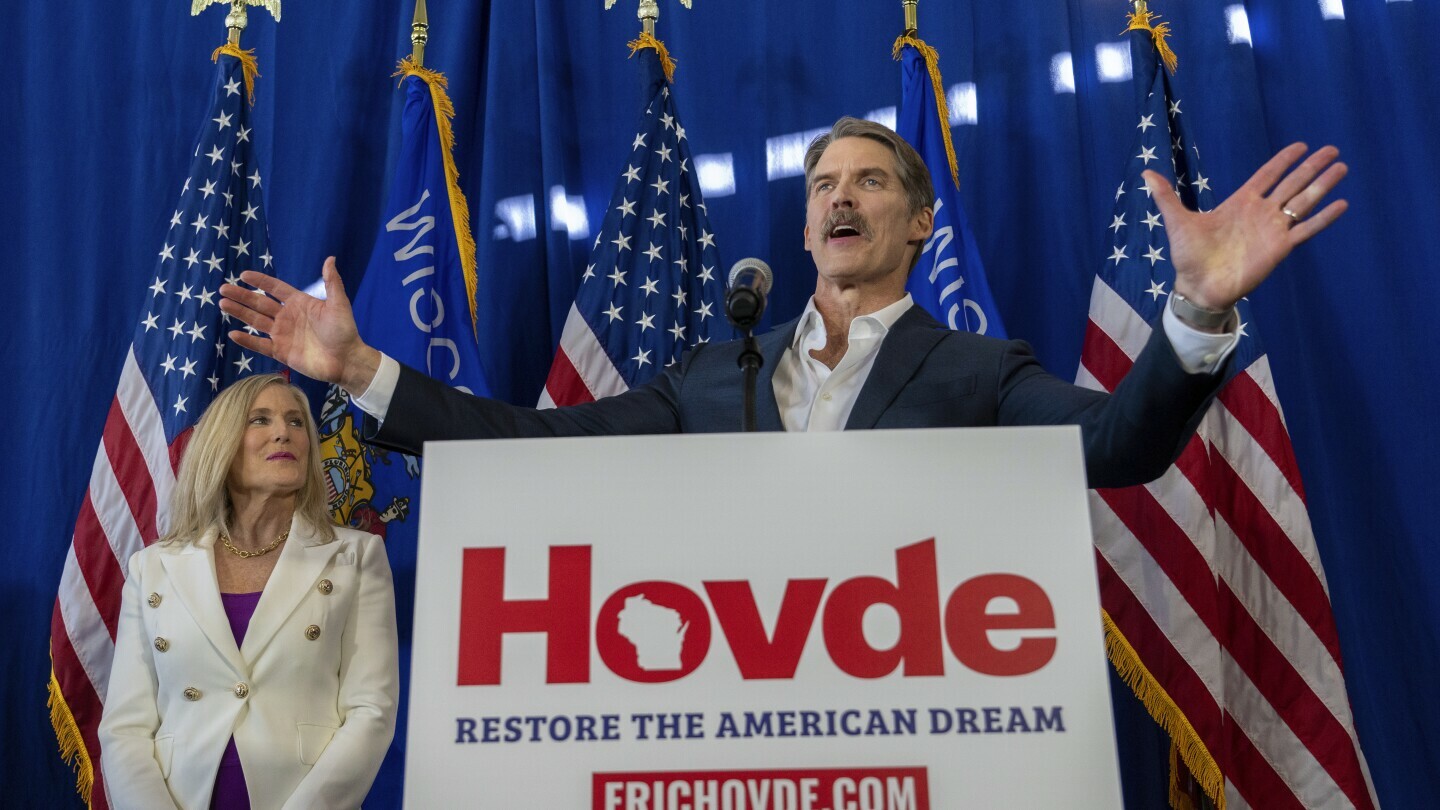 FILE - Eric Hovde, a Republican businessman and real estate mogul launched, announces he is running for U.S. Senate against Wisconsin Democratic incumbent Sen. Tammy Baldwin, Feb. 20, 2024, in Madison, Wis. (Mark Hoffman=wimil FILE - Eric Hovde, a Republican businessman and real estate mogul launched, announces he is running for U.S. Senate against Wisconsin Democratic incumbent Sen. Tammy Baldwin, Feb. 20, 2024, in Madison, Wis. (Mark Hoffman=wimil