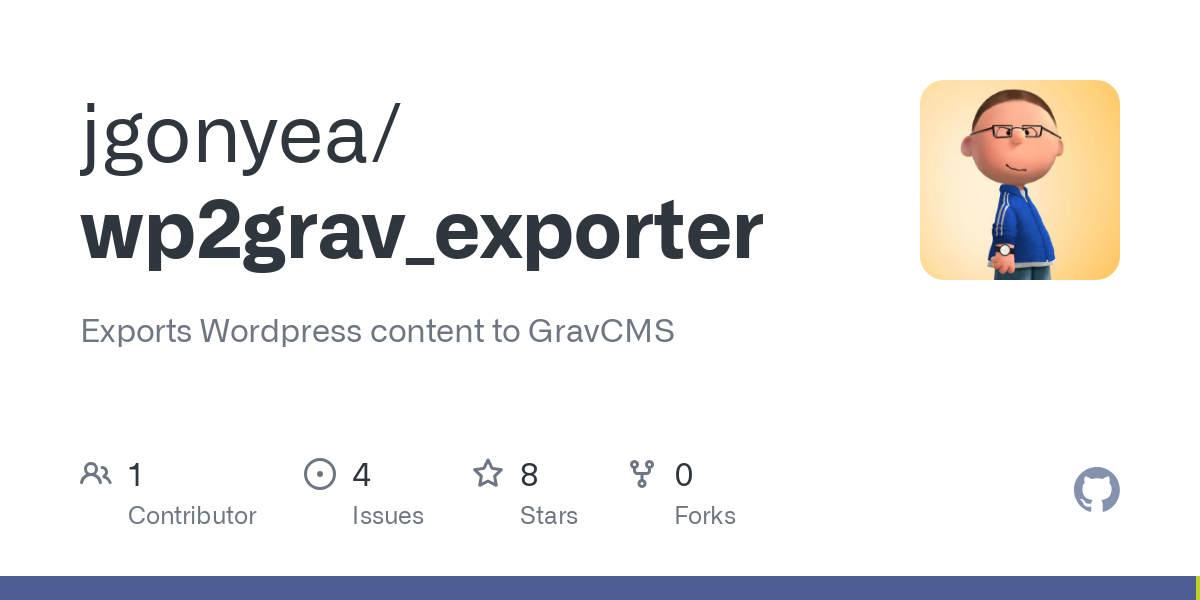 Exports Wordpress content to GravCMS. Contribute to jgonyea/wp2grav_exporter development by creating an account on GitHub.