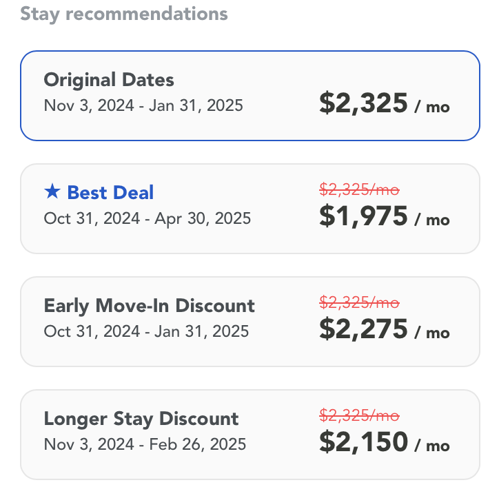 4 options of prices screenshot