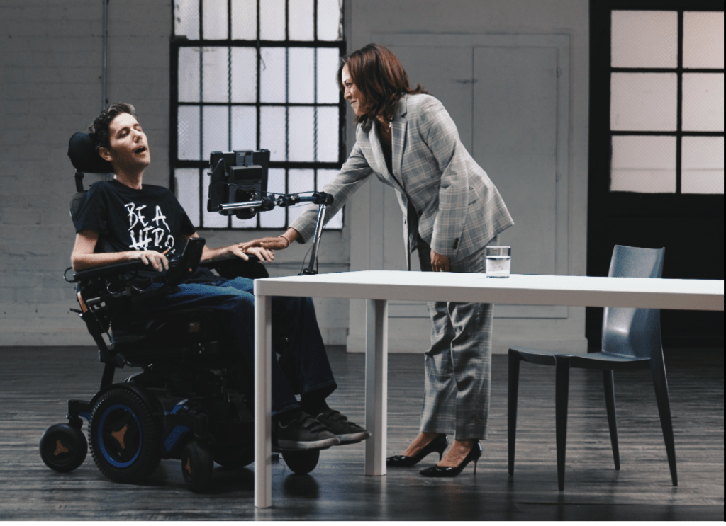 Activist Ady Barkan meets in 2019 with then Sen. Kamala Harris