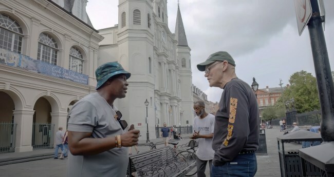 CARVILLE: WINNING IS EVERYTHING, STUPID, (aka CARVILLE: WINNING IS EVERYTHING, STUPID!), James Carville (right), Jackson Square, New Orleans, 2024. © Greenwich Entertainment / Courtesy Everett Collection