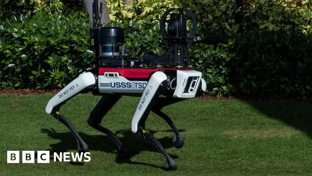 A futuristic-looking robotic dog made by Boston Dynamics patrols the grounds of President-elect Donald Trump's Florida residence