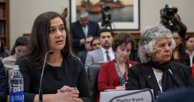 Wabanaki Alliance Executive Director Maulian Bryant (left) testifies to the Subcommittee on Interior, Environment, and Related Agencies, House Appropriations Committee.