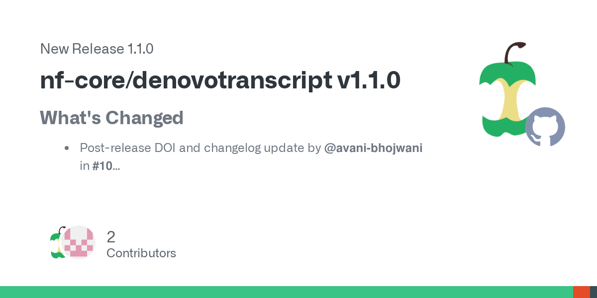 What's Changed

Post-release DOI and changelog update by @avani-bhojwani in #10
Post-release DOI and chagelog update by @avani-bhojwani in #11
Important! Template update for nf-core/tools v3.0.2 by...