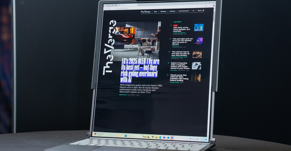The Lenovo ThinkBook Plus Gen 6 laptop with its rollable display extended into its tall, 16.7-inch configuration.