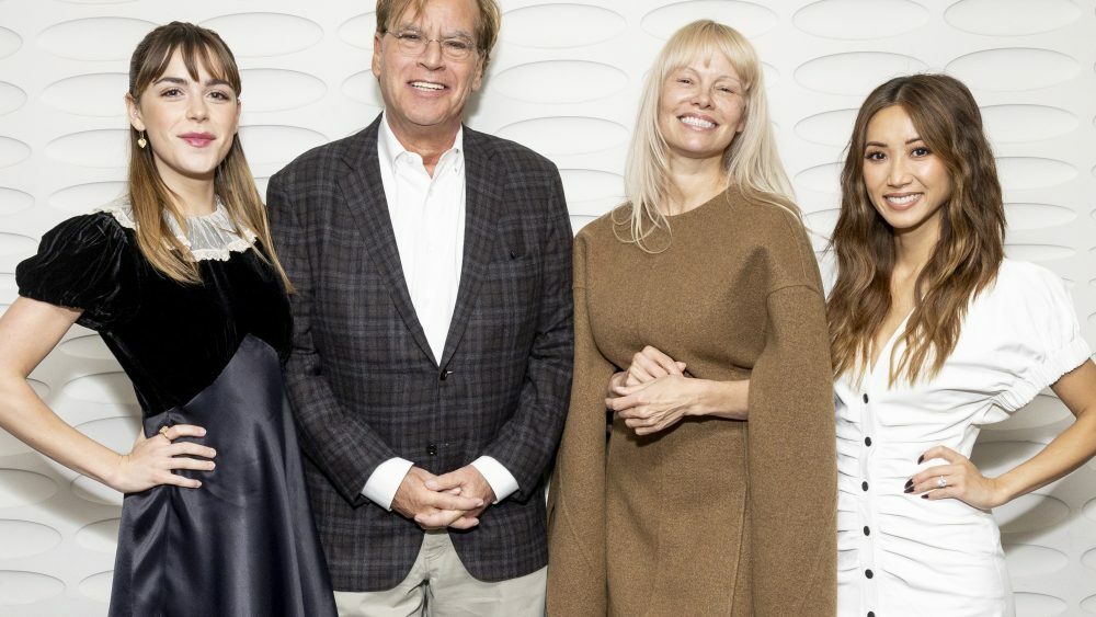 WEST HOLLYWOOD, CALIFORNIA - DECEMBER 08: (L-R) Kiernan Shipka, Aaron Sorkin, Pamela Anderson and Brenda Song attend the SAG-AFTRA special screening of 'The Last Showgirl' at Pacific Design Center on December 08, 2024 in West Hollywood, California. (Photo by Emma McIntyre/Getty Images)
