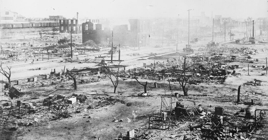 The Greenwood district after the massacre in Tulsa, Okla., in 1921.