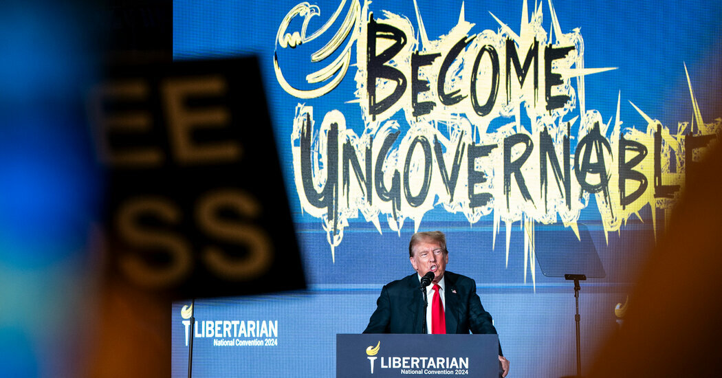 Donald J. Trump spoke at the Libertarian National Convention in May, where attendees held up “Free Ross” signs.