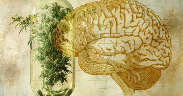 Illustration of cannabis and a brain