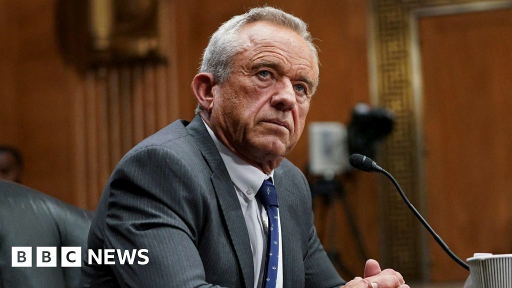 Robert F Kennedy Jr in front of a microphone at a senate hearing last week