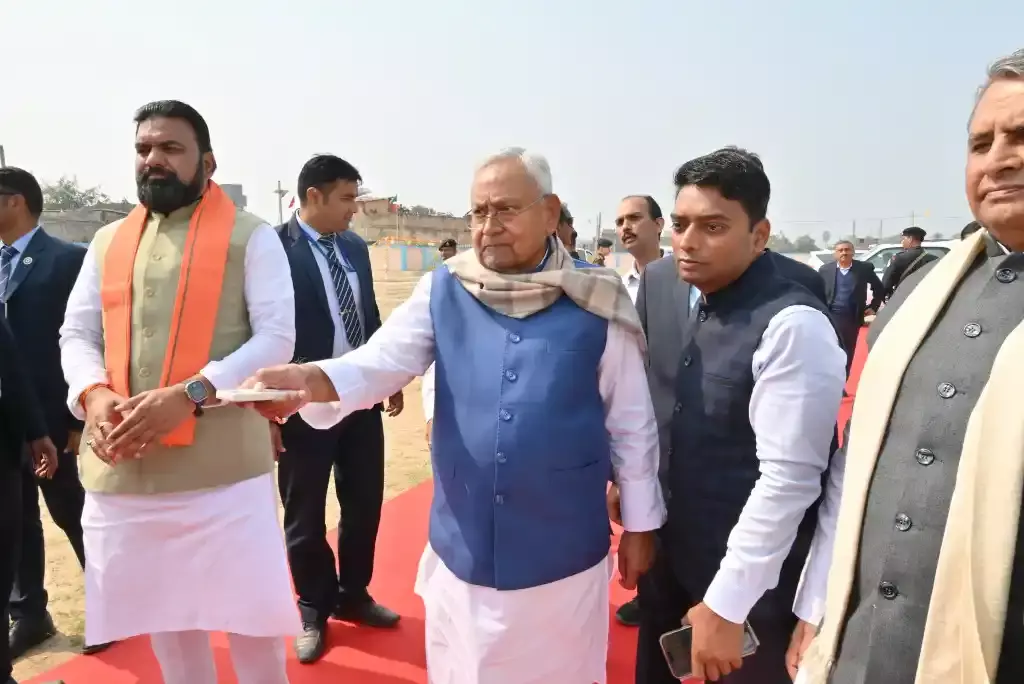 As part of the fourth phase of his Pragati Yatra, Chief Minister Nitish Kumar in Munger district.