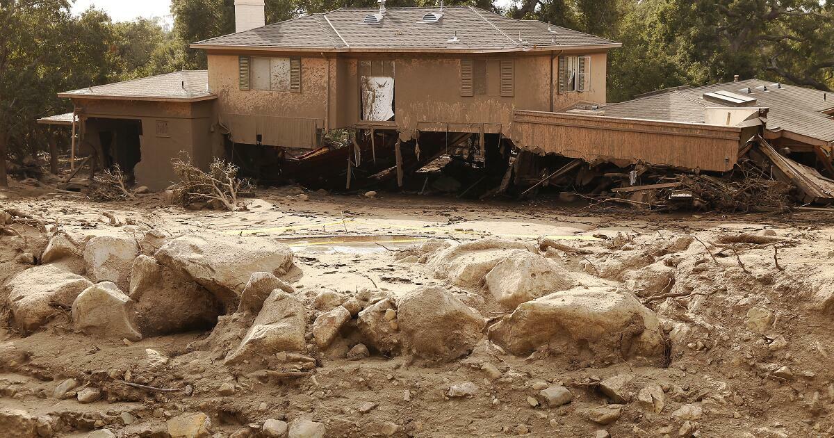 MONTECITO, CA â€“ JANUARY 16, 2018: A home demonstrates the damage Tuesday afternoon January 16, 2018 as Montecito Creek ran over its banks. Search and rescue crews continue their search for bodies after the rain storm hit one week ago as the Santa Ynez Mountains deposited mud and debris into Montecito neighborhoods killing over 20 people. (Al Seib / Los Angeles Times)
