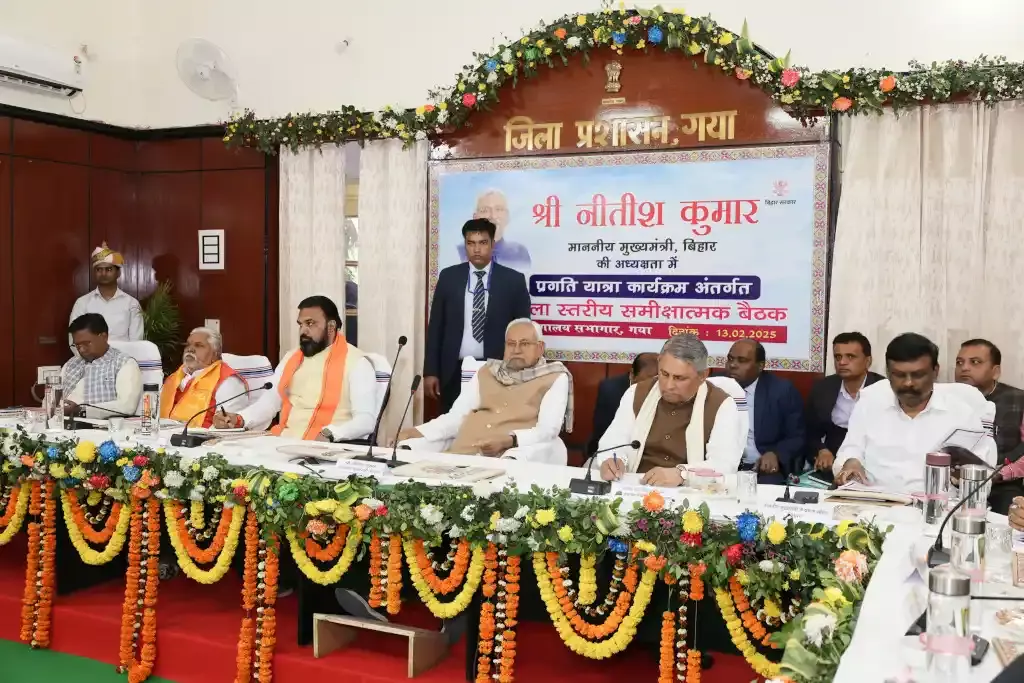 Chief Minister Nitish Kumar as part of his Pragati Yatra in Gaya district.