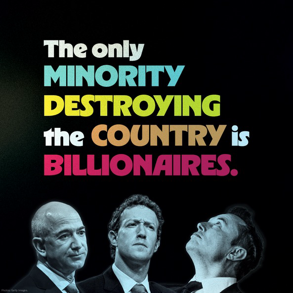 (above images of Jeff Bezos, Mark Zuckerberg, and Elon Musk) The only MINORITY DESTROYING the COUNTRY is BILLIONAIRES.
