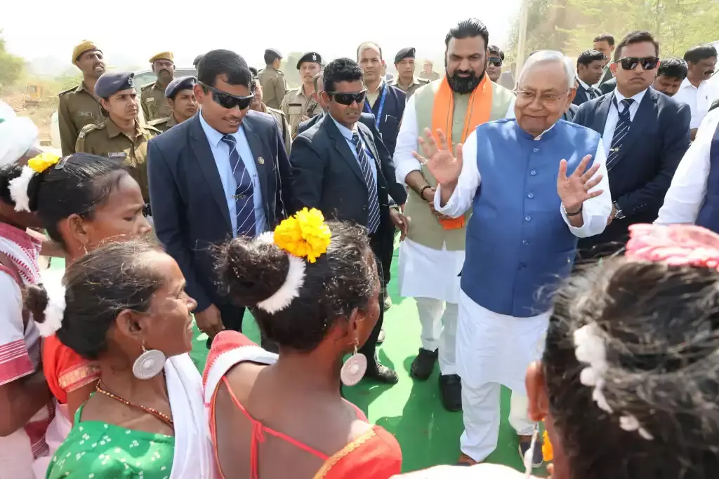 Chief Minister Nitish Kumar in Rohtas district during his Pragati Yatra.