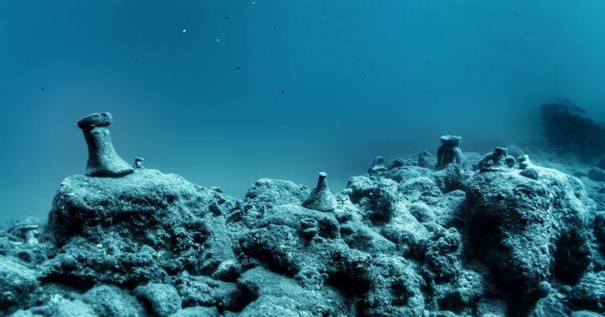 Des amphores forment un récif abritant des poissons et d'autres animaux marins au large de Hersonissos, en Crète.