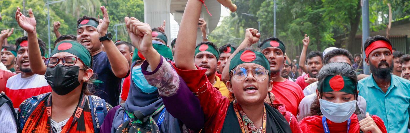 Students gather in Dhaka, Bangladesh to protest the police and the ruling party, the Awami League.