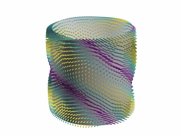 A multicolored spiral tube, with spikes sticking out throughout againsta white background. Morpho software can model anything from cardiovascular stents to pharmaceutical ingredient manufacturing