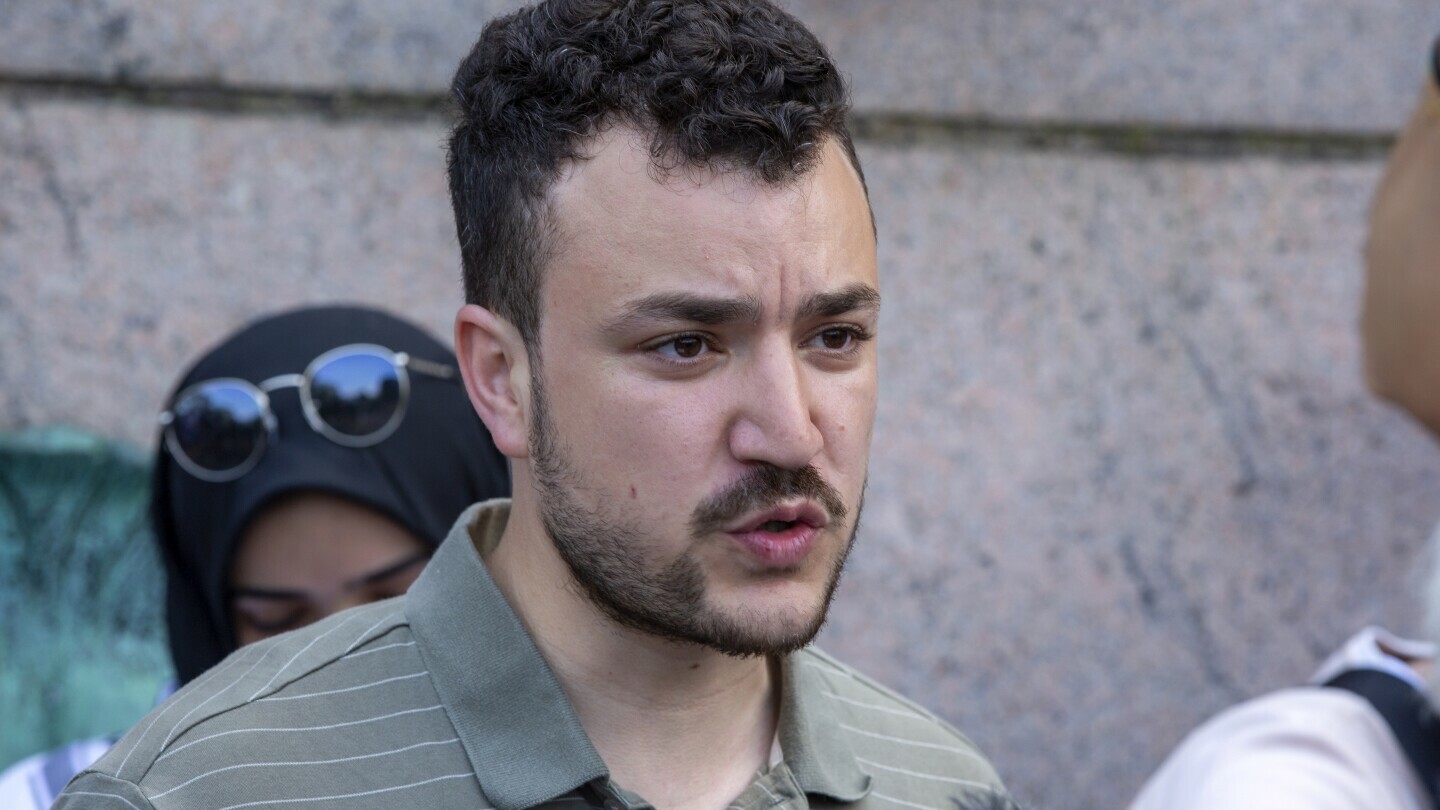 Student negotiator Mahmoud Khalil is on the Columbia University campus in New York at a pro-Palestinian protest encampment on April 29, 2024. (AP Photo/Ted Shaffrey, file)