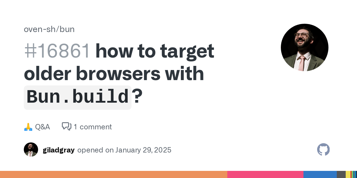 I am interested in converting a sizable Webpack (CRA) app to Bun.build and Bun.serve but one requirement is being able to down-level syntax to ensure that it's compatible with our target browsers, ...