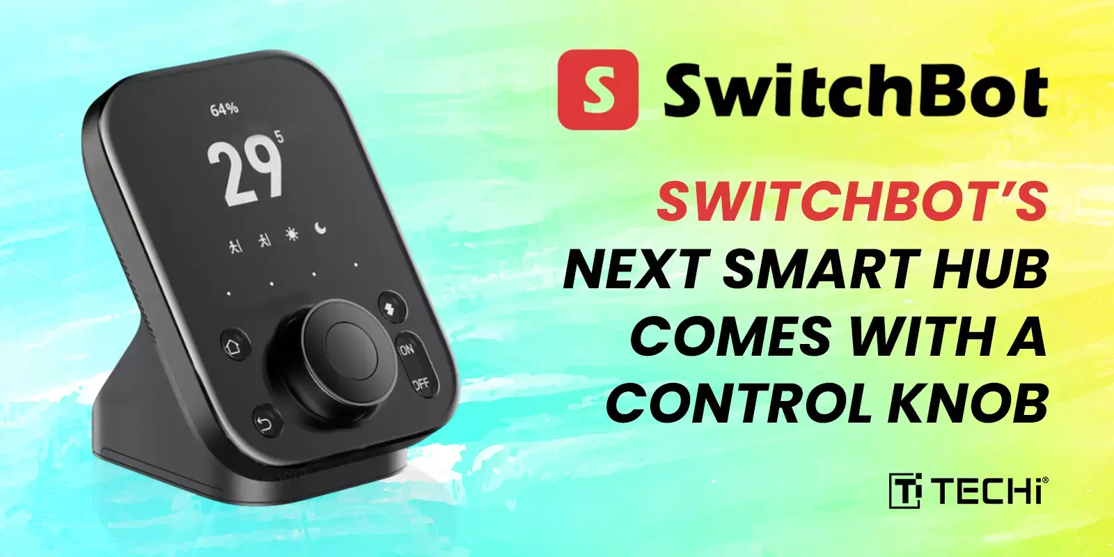 SwitchBot Hub 3 smart home device with a control knob, black display, and physical buttons for enhanced user interaction.