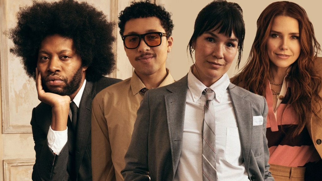 A composite of portraits of Jeremy O. Harris, Jaboukie Young-White, Zoë Chao and Sophia Bush.