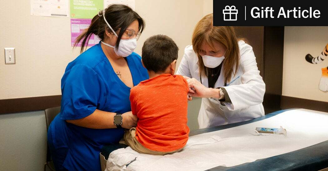 A nurse practitioner administering a measles vaccine to a 3-year-old patient at Seminole Memorial Hospital in West Texas last month, amid the measles outbreak there.