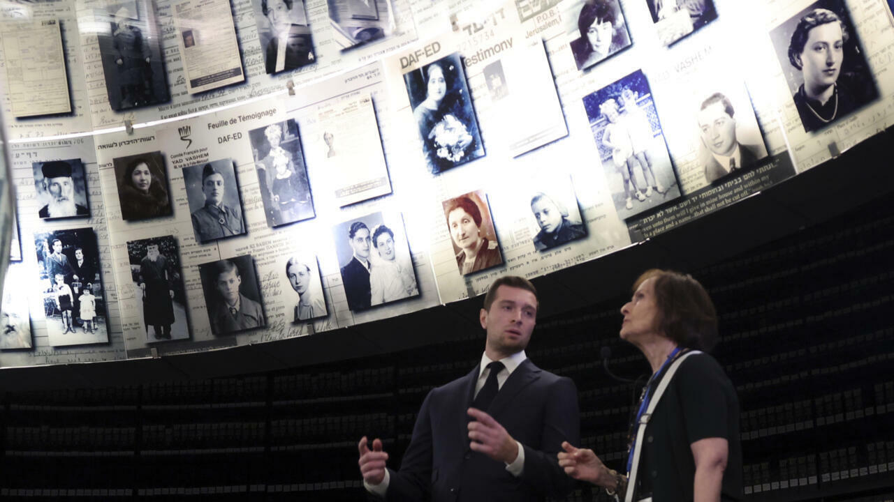 Leader of France's National Rally Jordan Bardella visits the Yad Vashem Holocaust Memorial in Jerusalem on 26 March 2025. | AP - Jack Guez