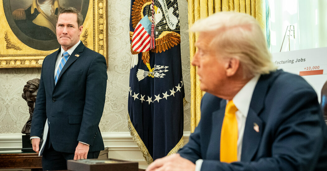 President Trump has been considering whether to fire Michael Waltz, his national security adviser, after it came to light this week that he had created a Signal chat to share sensitive information. 