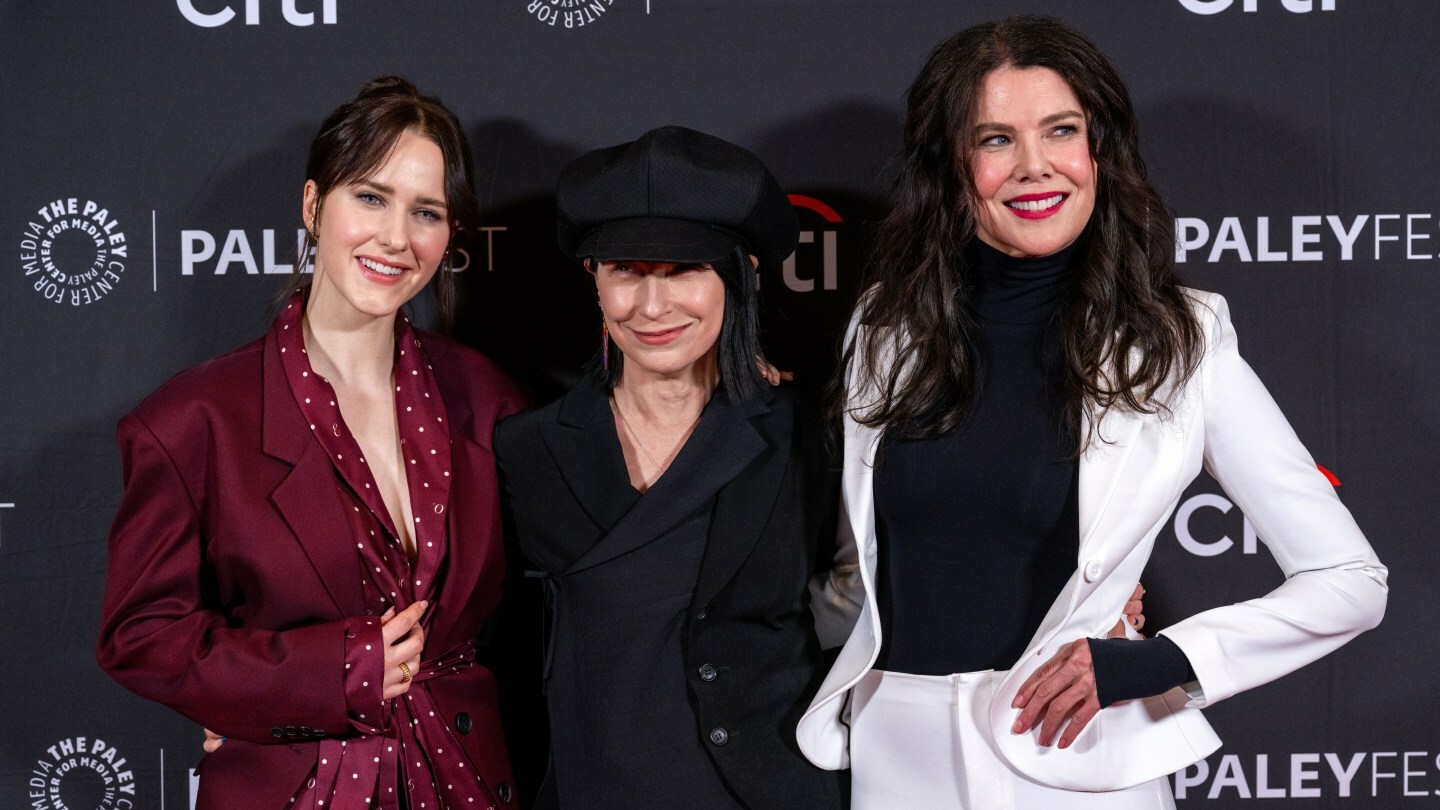 Rachel Brosnahan, Amy Sherman-Palladino and Lauren Graham attend the 2025 PaleyFest LA "'Gilmore Girls,' 'The Marvelous Mrs. Maisel' and 'Étoile': The Amy Sherman-Palladino Multiverse" event at the Dolby Theatre on March 29 in Hollywood.